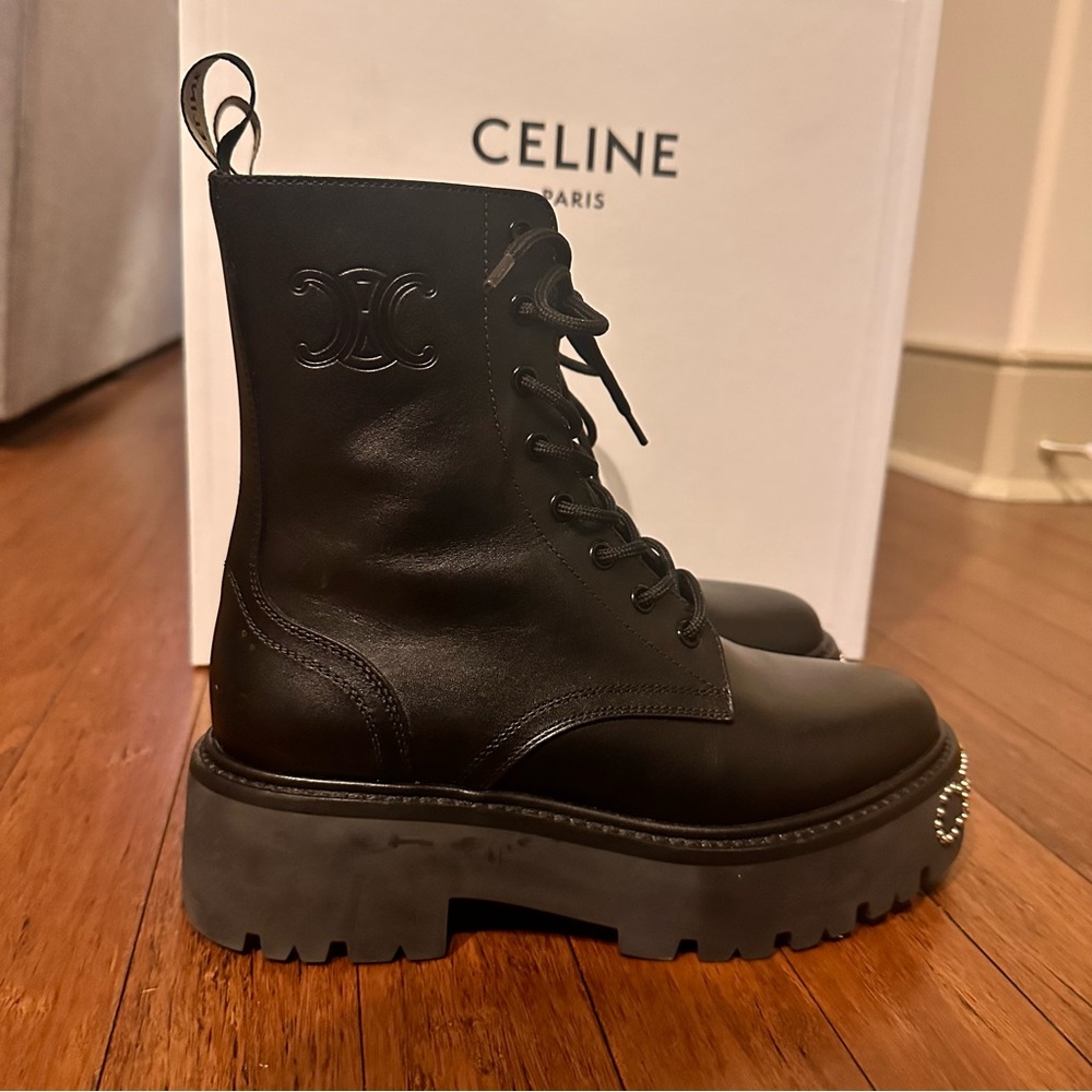 CELINE Triomphe Lace Up Boots